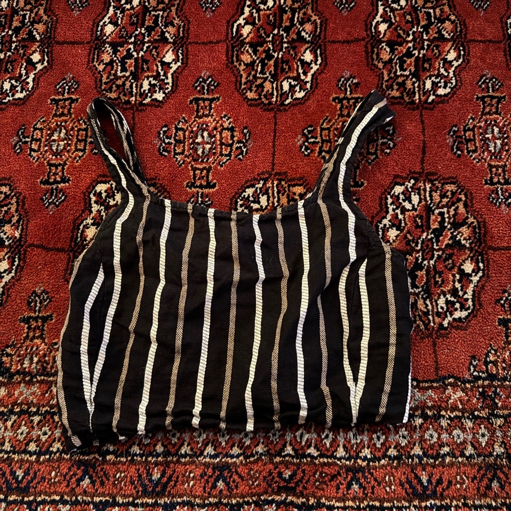 Lou & Grey 100% linen XS black striped cropped tank